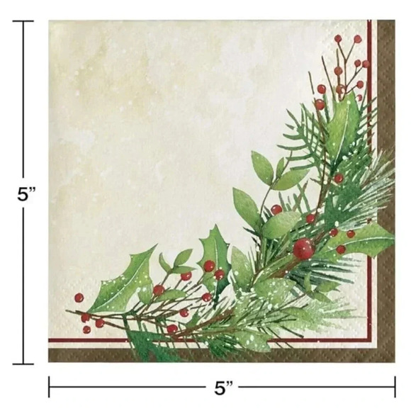 Creative Converting Winter Wreath Beverage Napkins, 192 Napkins - Picture 2 of 2